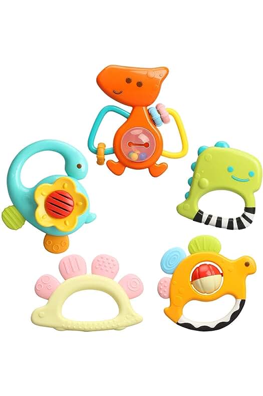 Juego de sonajeros para bebés: Divertido y seguro juguete de agarre y mordedor para recién nacidos.