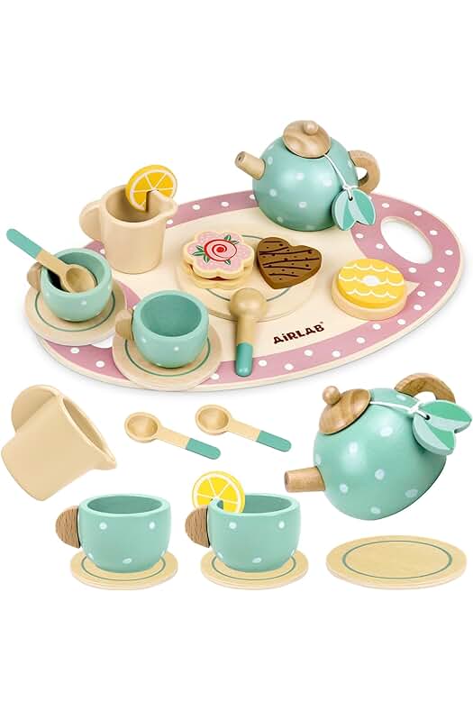 Juego de Té para Niños: Accesorios de Cocina de Madera con Postres y Galletas