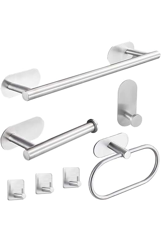 Juego de Toalleros de Baño sin Taladro de Acero Inoxidable Plata - 7 Piezas