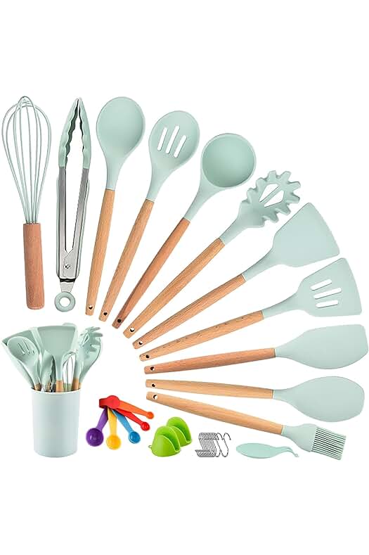 Juego de Utensilios de Cocina de Silicona: 33 piezas antiadherentes, resistentes al calor y sin BPA.