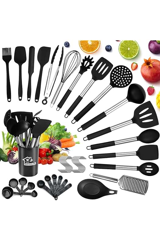 Juego de Utensilios de Cocina de Silicona, 46 Piezas, Resistente al Calor y Antiadherente