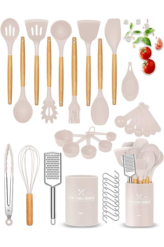 Juego de Utensilios de Cocina de Silicona Antiadherente, 34 Piezas - sin BPA