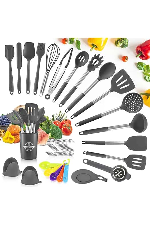 Juego de Utensilios de Cocina de Silicona Antiadherente - 44 Piezas, Resistente al Calor