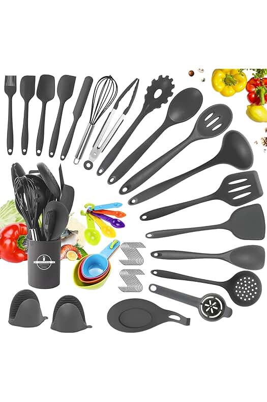 Juego de Utensilios de Cocina de Silicona Antiadherente - 49 Piezas, Resistente al Calor.