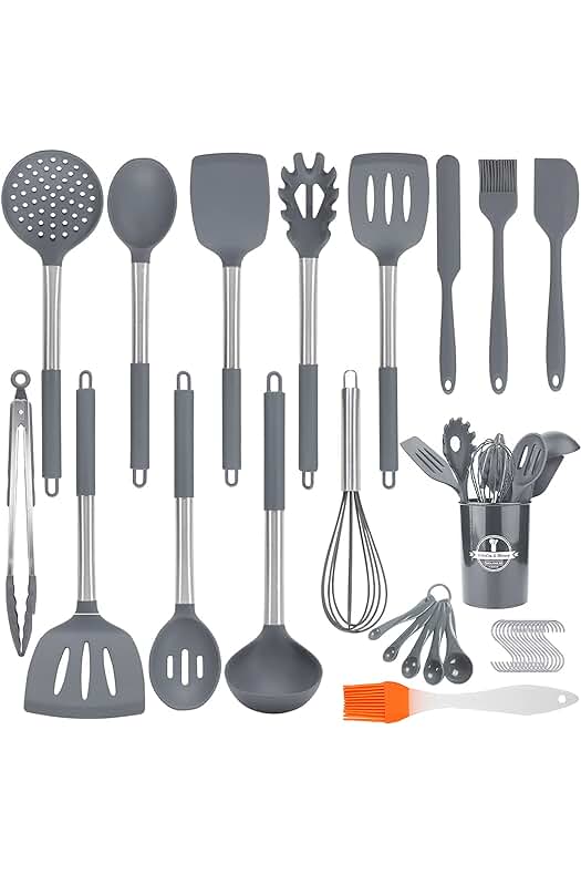 Juego de Utensilios de Cocina Premium con Mango de Silicona y Acero Inoxidable