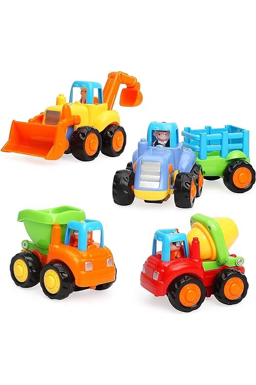 Juego de vehículos de construcción para bebés de 1 a 3 años: camión, tractor, niveladora y mezclador
