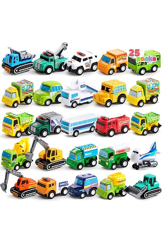 Juego de Vehículos de Juguete Fundidos a Presión para Niños - 25 Piezas, Autos y Camiones.