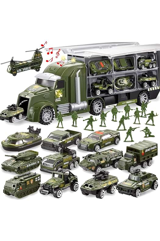 Juego de Vehículos Militares 14 en 1 con Soldado, Luces y Sonidos para Niños