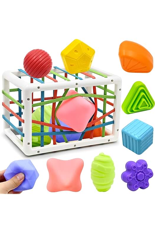 Juegos de Habilidades Motoras para Bebés: Caja de Clasificación Sensorial con Texturas y Bolas Blandas.