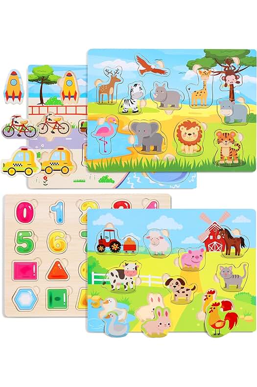 Juegos educativos de madera Montessori para niños de 2 y 3 años.