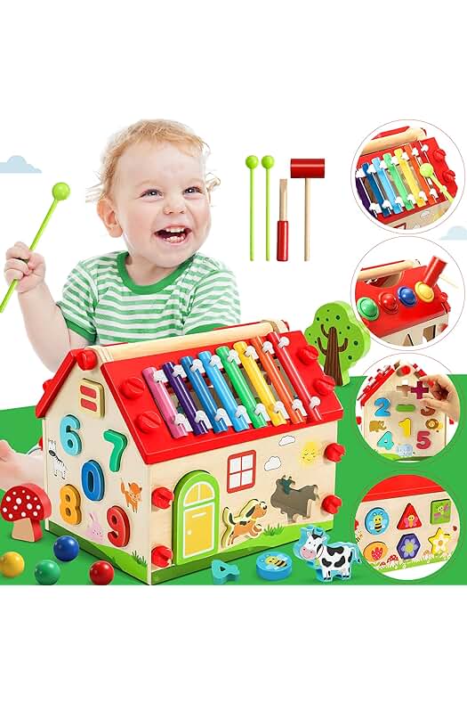 Juguete de Actividad Motora Montessori de Madera con Xilófono y Martillo - Regalo Educativo Niños.