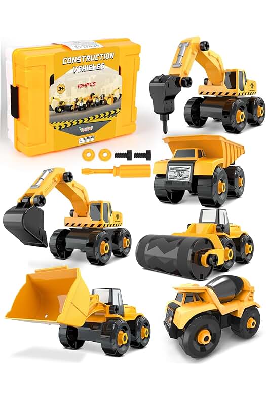 Juguete de construcción: Vanplay Excavadora 6 en 1 con herramientas para niños de 3 años