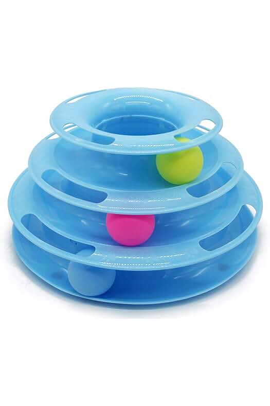 Juguete interactivo para gatos: Torre de pistas de atracción con bola trilaminar (Azul) BPS-7039AZ.