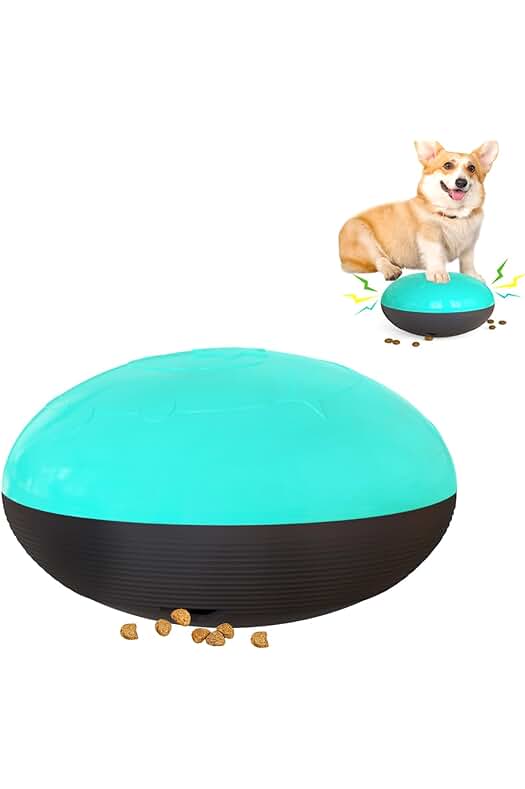 Juguete interactivo para perros con dispensador de recompensas y ajuste de dificultad.