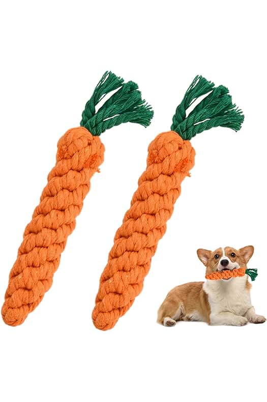 Juguete masticable de cuerda de zanahoria para cachorros: diversión duradera y cuidado dental.