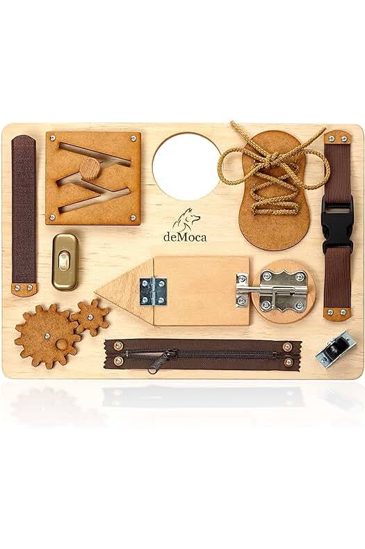 Juguete Montessori Sensorial para Niños - Tablero de Actividades de Madera - Desarrollo de Habilidades Motoras Finas.