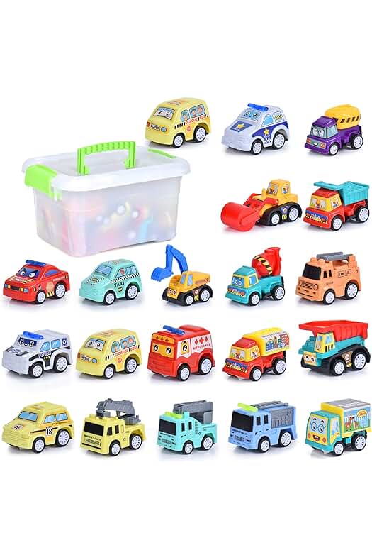 Juguetes de construcción: Set de 20 vehículos de astillero, coches y camiones en miniatura. Regalo perfecto para niños.