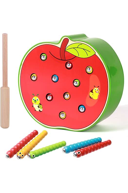 Juguetes Montessori: Juego Magnético de Madera para Atrapar Gusanos - Ideal para Niños y Niñas de 3 a 5 Años