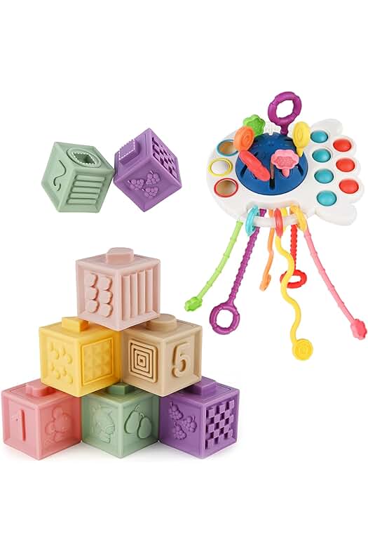 Juguetes Montessori para Bebés: Bloques Apilables Sensoriales Educativos 6-12 Meses
