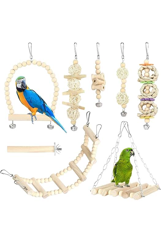 Juguetes para pájaros: Set de 8 accesorios de juego para loros, periquitos y cacatúas.