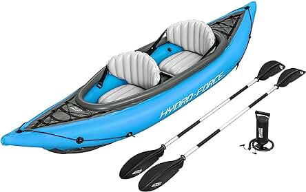 Kayak inflable para 2 personas: Champion Cove, resistente y cómodo, incluye remos y bomba.