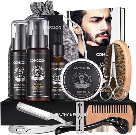Kit completo de Cuidado de Barba para Hombres con 12 Accesorios 100% Naturales y Regalos