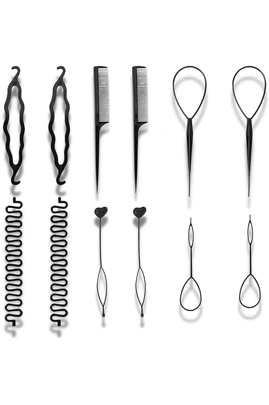Kit de 12 accesorios para peinado, ideal para crear trenzas y peinados con estilo.