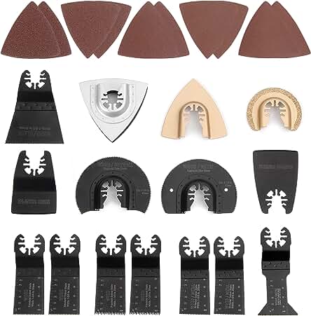 Kit de Accesorios 25-piezas para Herramienta Oscilante: Hojas de Sierra, Cuchillas y Lijas para Multiherramienta