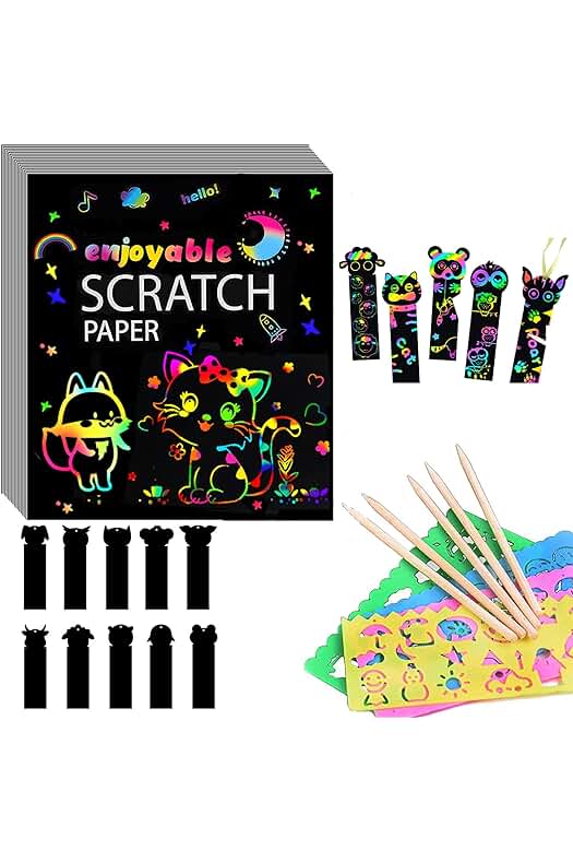 Kit de Arte para Niños: Papel Arcoíris para Rascar y Dibujar con Lápices Incluidos