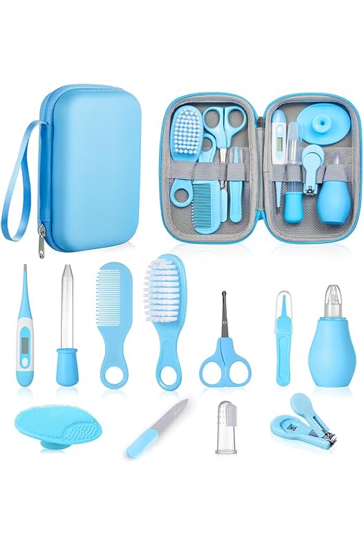 Kit de Aseo para Bebés Lictin - Conjunto de 12 Piezas para Viaje y Uso Diario (Azul)