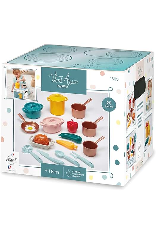 Kit de Cocina Infantil Ecoiffier Vert Azur - Juego de Imitación para niños de 18 meses en adelante.