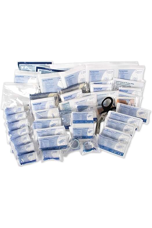 Kit de emergencia médica multilingüe para primeros auxilios y botiquín de recambio DIN 13 169.