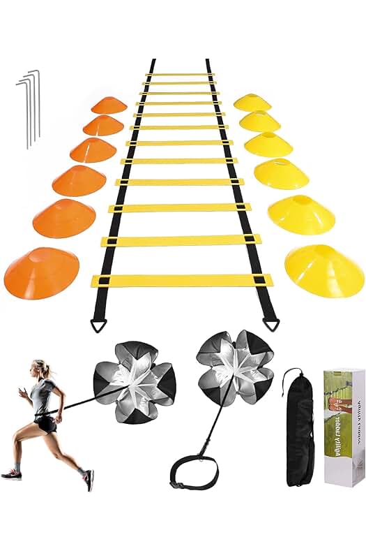 Kit de Entrenamiento de Agilidad y Resistencia para Deportes con Escalera, Conos y Paracaídas.