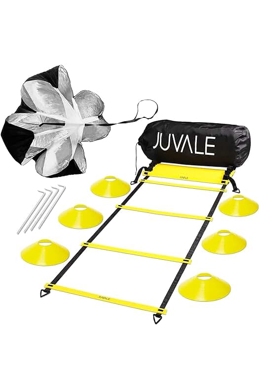 Kit de entrenamiento para mejorar velocidad y agilidad con conos, paracaídas y entrenamientos de fútbol.