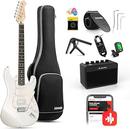 Kit de guitarra eléctrica Donner completo con amplificador y accesorios, color blanco