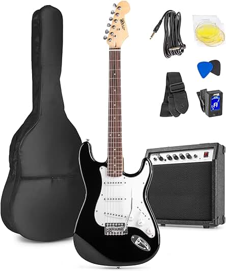 Kit de guitarra eléctrica para principiantes con amplificador de 40w y accesorios, color negro.