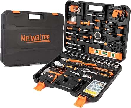 Kit de herramientas para el hogar y reparación de automóviles de 197 piezas con estuche resistente.