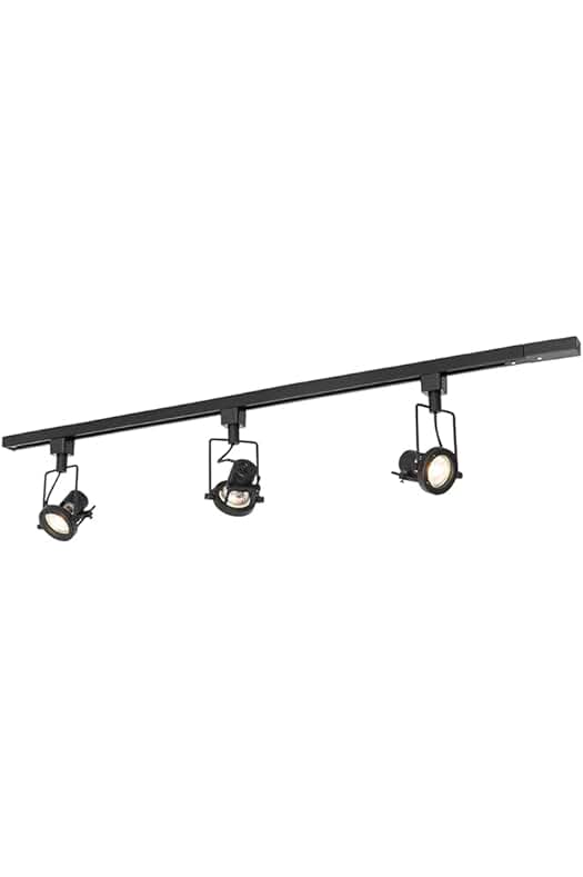 Kit de iluminación LED para rieles: QAZQA Industrial con 3 focos negros monofásicos