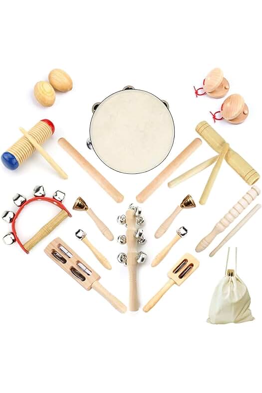 Kit de Instrumentos Musicales de Madera para Niños, 23 piezas con bolsa de almacenamiento.