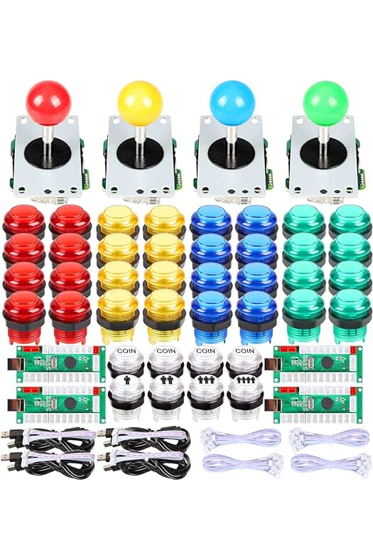 Kit de Joystick Arcade DIY con Controles de 4 Jugadores y Botones Iluminados para Múltiples Consolas.