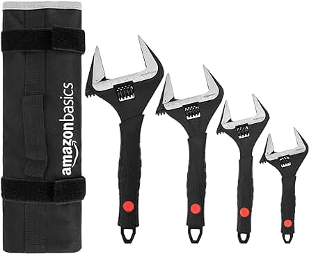 Kit de llaves ajustables para fontanería de 4 piezas con agarre suave y boca ancha