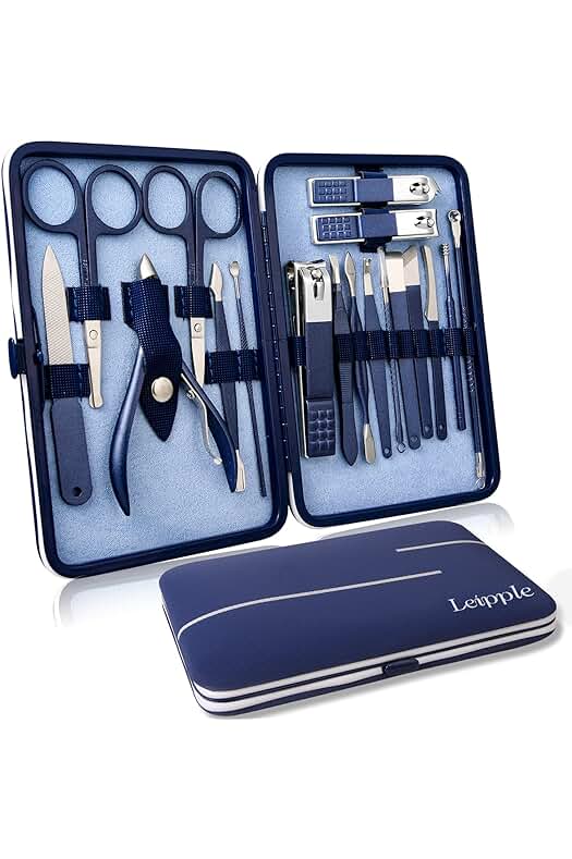 Kit de Manicura y Pedicura de Lujo, 18 Piezas de Acero Inoxidable con Estuche de Viaje