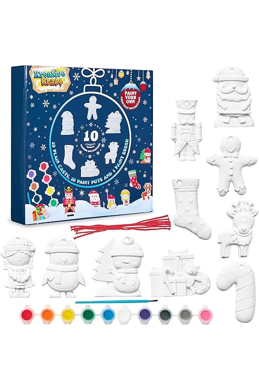 Kit de Manualidades Navideñas: Divertidos Adornos para Niños - Pack de 10 Figuras de Yeso para Pintar