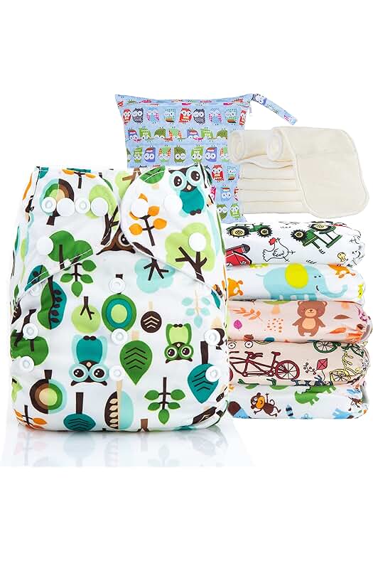Kit de pañales ecológicos de tela Kolo: 6 pañales reutilizables, insertos de bambú y bolsa de transporte.