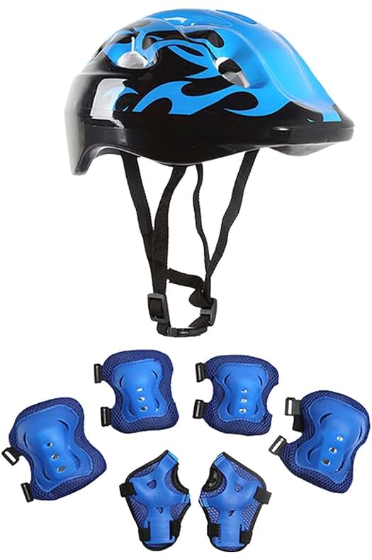 Kit de protección infantil para bicicleta y patinete: casco, rodilleras y coderas ajustables.