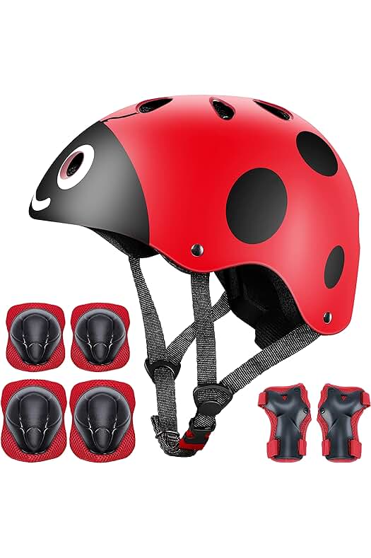 Kit de protección infantil para deportes al aire libre con rodilleras, coderas y muñequeras en rojo escarabajo
