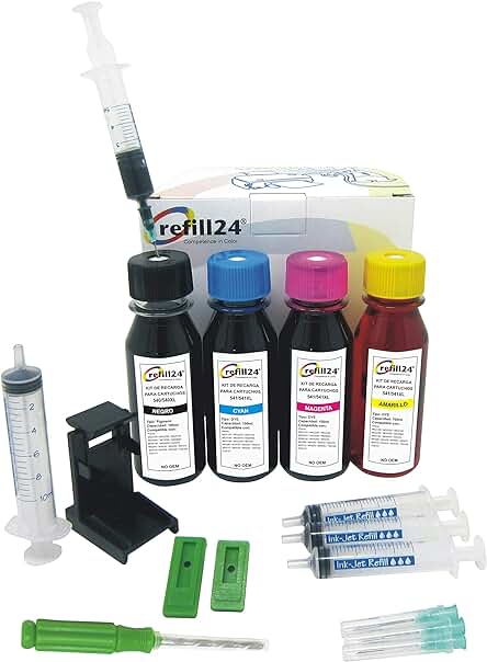 Kit de Recarga de Tinta Compatible para Cartuchos Canon 540, 541 - Incluye Accesorios y 400 ML Tinta
