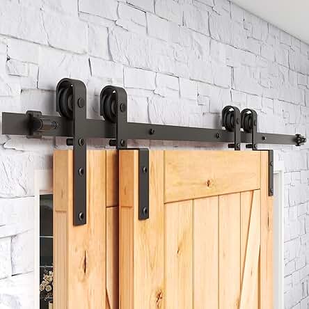 Kit de Rieles para Puertas Correderas Dobles Bypass de 7.5FT, Fácil Instalación - Negro J