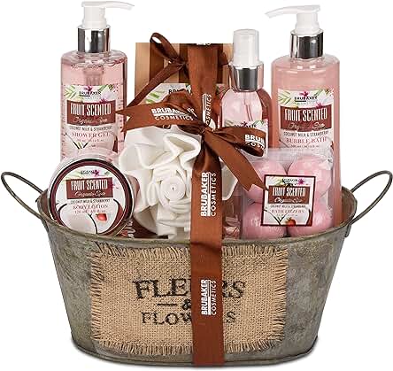 Kit de Spa Fresa-Coco: Set de Belleza de 11 piezas en Bañera Vintage - Regalo para Mujer