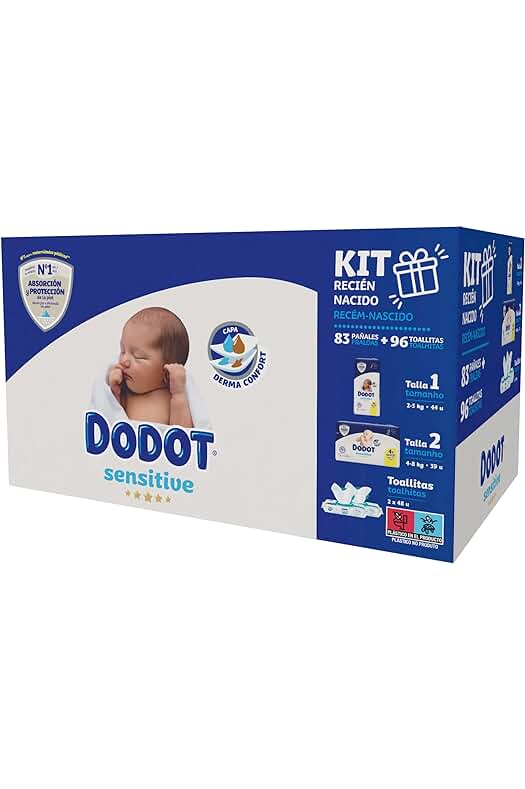 Kit Dodot para recién nacido: pañales y toallitas Aqua Pure, tamaño 1 y 2.